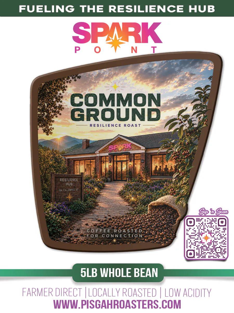Common Ground Resilience Roast package art featuring SparkPoint’s planned Resilience Hub.